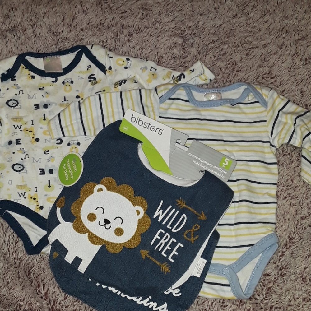 6-9 months onesie  and bibs